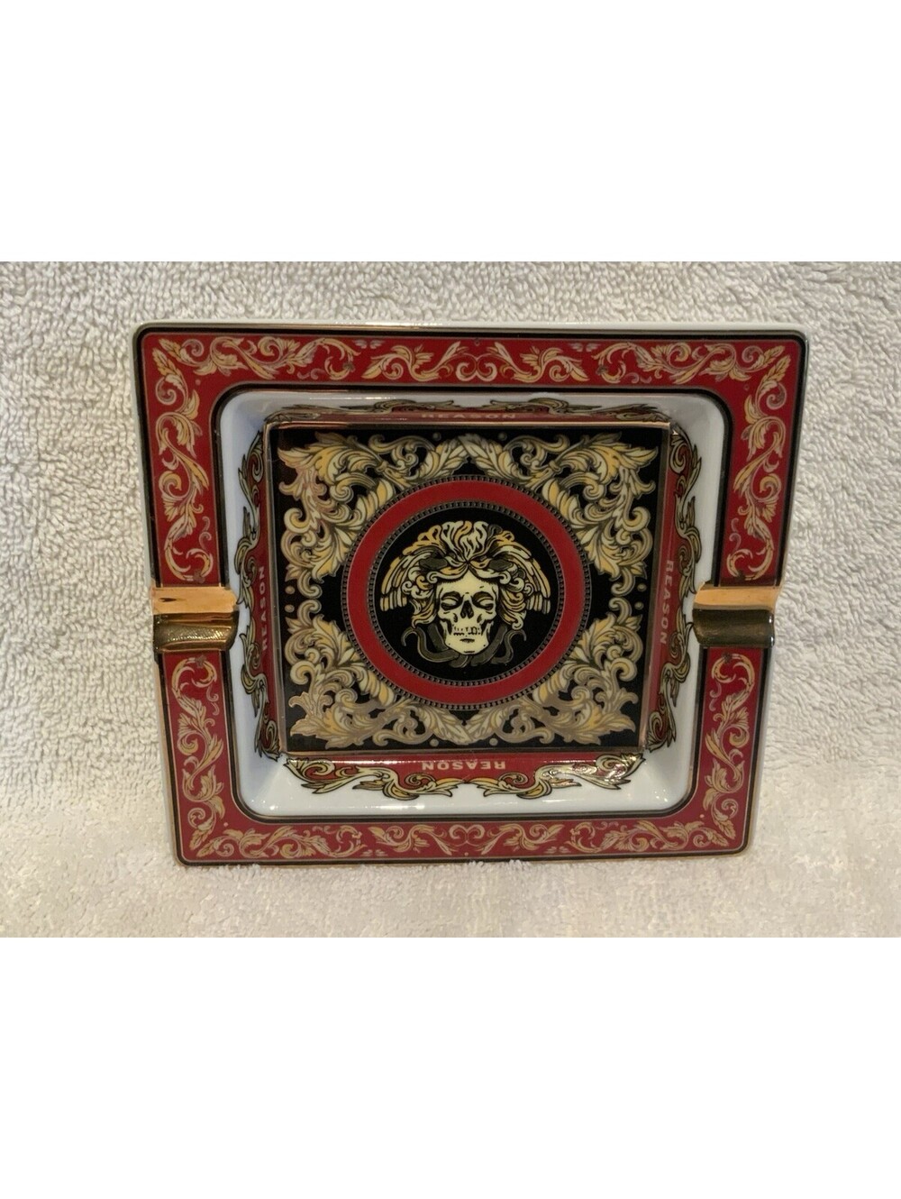 Top Hat Select ‘Reason’ 5.25”x 4.75” Ornate Porcelain Ashtray